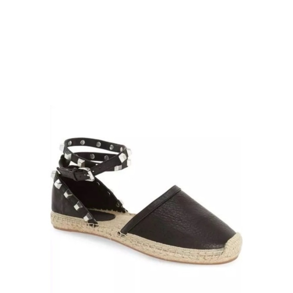 Rebecca Minkoff Gilles‎ Black Leather Wrap Studded Espadrille Flats
